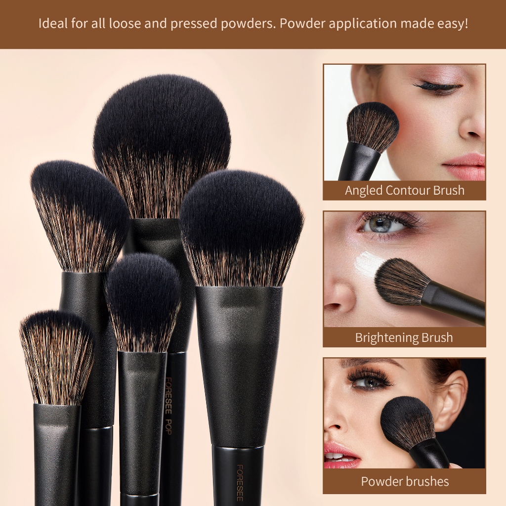 Bộ cọ trang điểm FORESEE POP 14 chiếc – Kem nền Kabuki đen, Đường viền, Kem che khuyết điểm, Phấn & Phấn mắt