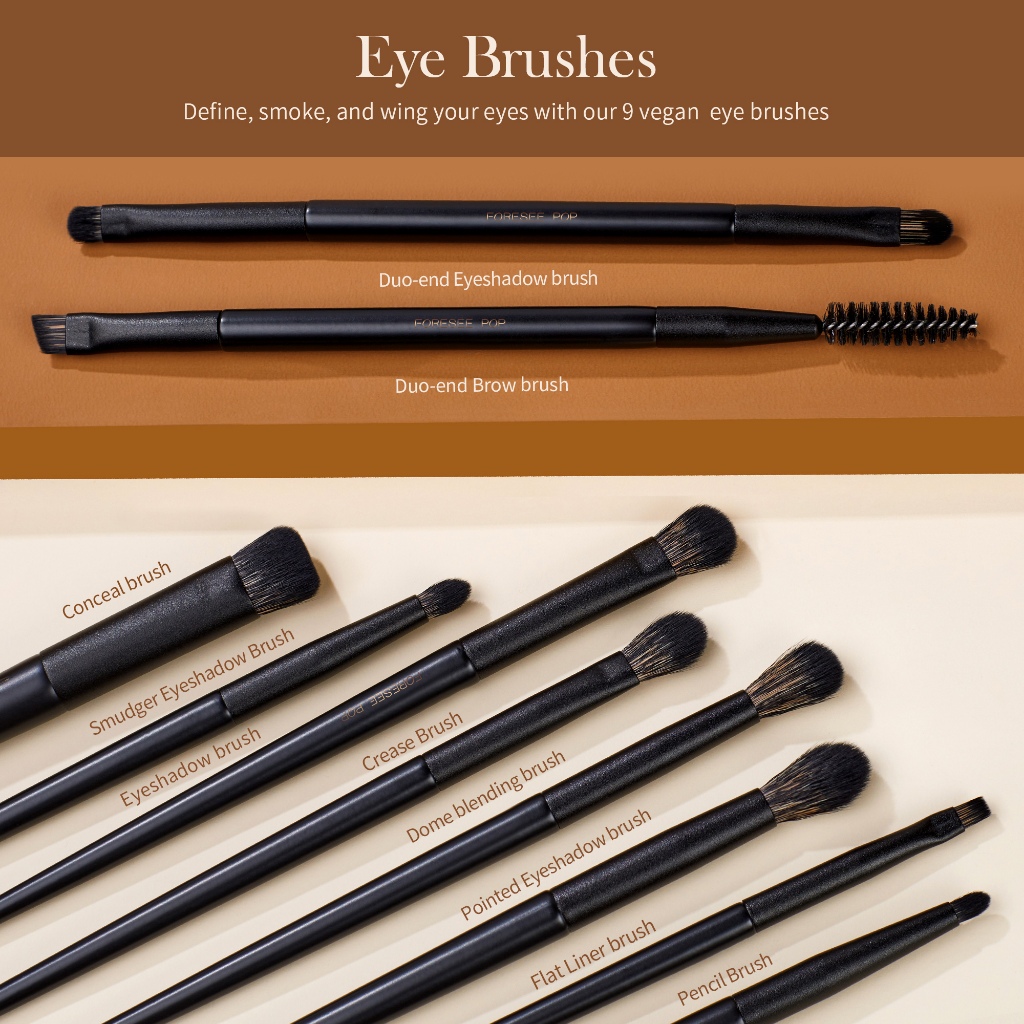 Bộ cọ trang điểm FORESEE POP 14 chiếc – Kem nền Kabuki đen, Đường viền, Kem che khuyết điểm, Phấn & Phấn mắt