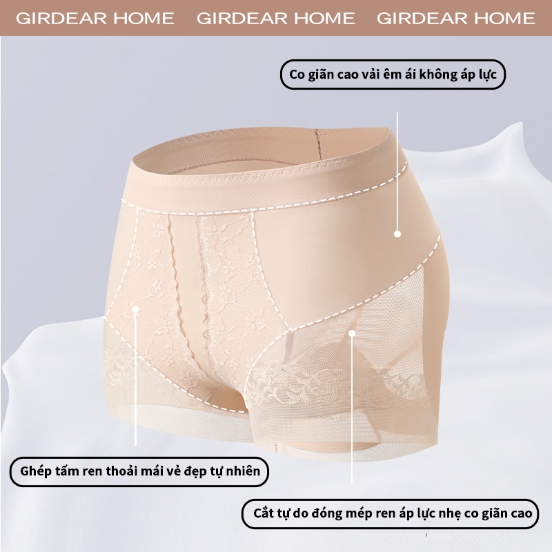 Girdear Home Mulberry Silk Eo Cao Định Hình Liền Mạch Ren Jacquard Bụng Kiểm Soát Quần Short An Toàn Nâng Mông Quần Lót Nữ Thoải Mái Siêu Mỏng, GH55