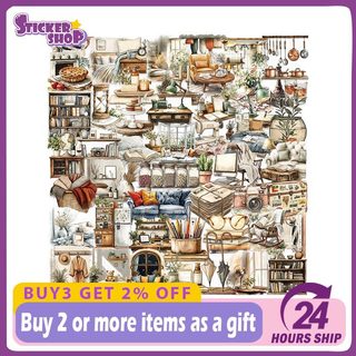 Bộ 50 Retro Nội Thất Nghệ Thuật Miếng Dán Chống Thấm Nước Trong Suốt Chất Liệu PET Trang Trí Miếng Dán Điện Thoại