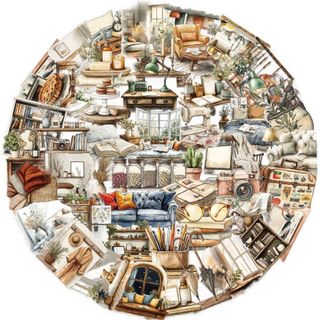 Bộ 50 Retro Nội Thất Nghệ Thuật Miếng Dán Chống Thấm Nước Trong Suốt Chất Liệu PET Trang Trí Miếng Dán Điện Thoại