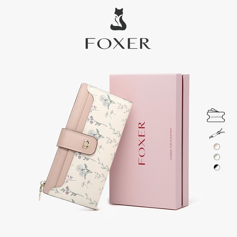 FOXER Ví Nữ Dài In Hoa Có Thể Đựng Điện Thoại Cao Cấp Sang Trọng