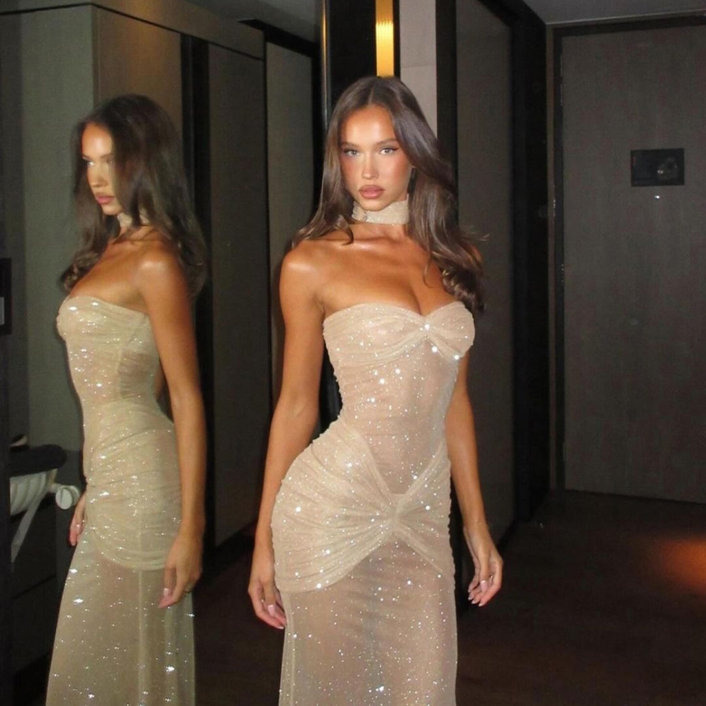Cutenew Sequin Ruched Đầm Nữ Gợi Cảm Ngày Lễ Tình Nhân Nhìn Xuyên Qua Không Tay Thanh Lịch Tiệc Co Giãn Skinny Vestidos