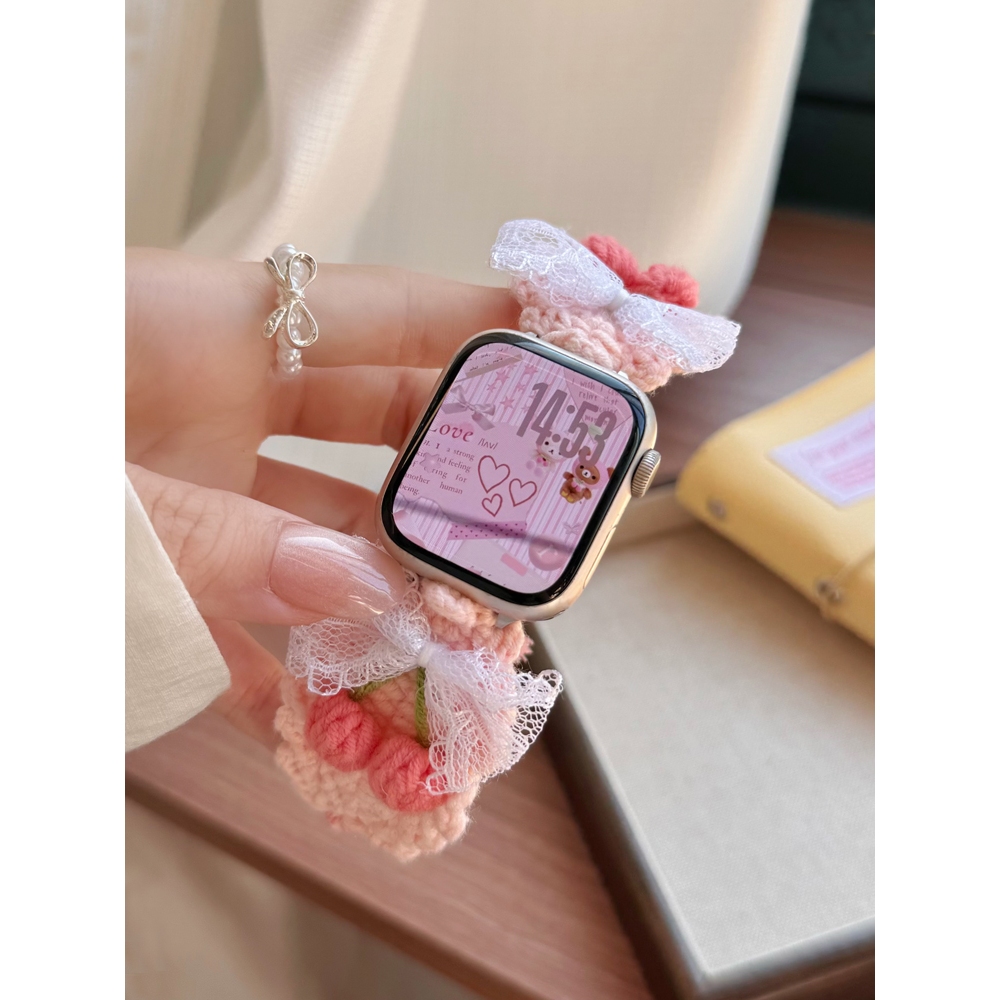 Dây đeo dây rút bện len thủ công hoạt hình dành cho nữ Thích hợp cho Apple Watch S11 SE3 Ultra3 S10 S9 S8 SE S7 S6 Ultra 49mm 46mm 40mm 44mm 41mm 45mm Dây đeo cổ tay