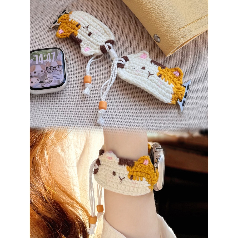 Dây đeo dây rút bện len thủ công hoạt hình dành cho nữ Thích hợp cho Apple Watch S11 SE3 Ultra3 S10 S9 S8 SE S7 S6 Ultra 49mm 46mm 40mm 44mm 41mm 45mm Dây đeo cổ tay