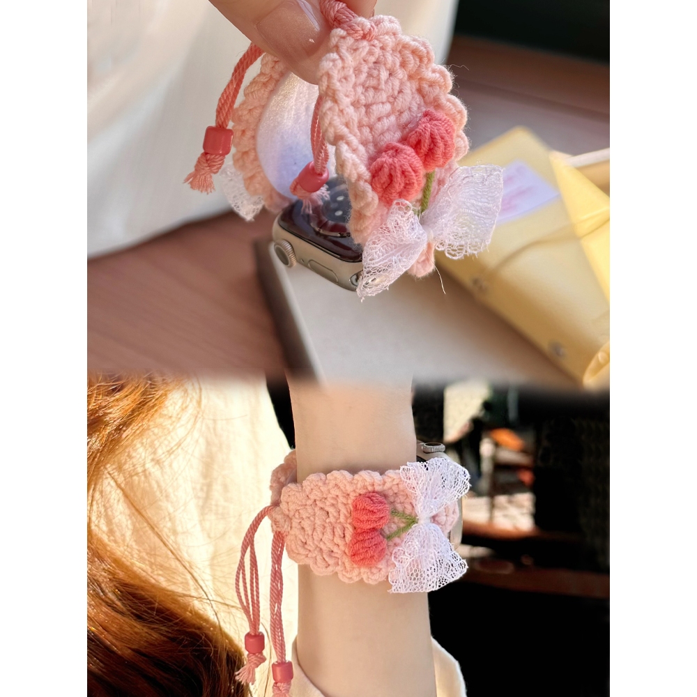 Dây đeo dây rút bện len thủ công hoạt hình dành cho nữ Thích hợp cho Apple Watch S11 SE3 Ultra3 S10 S9 S8 SE S7 S6 Ultra 49mm 46mm 40mm 44mm 41mm 45mm Dây đeo cổ tay