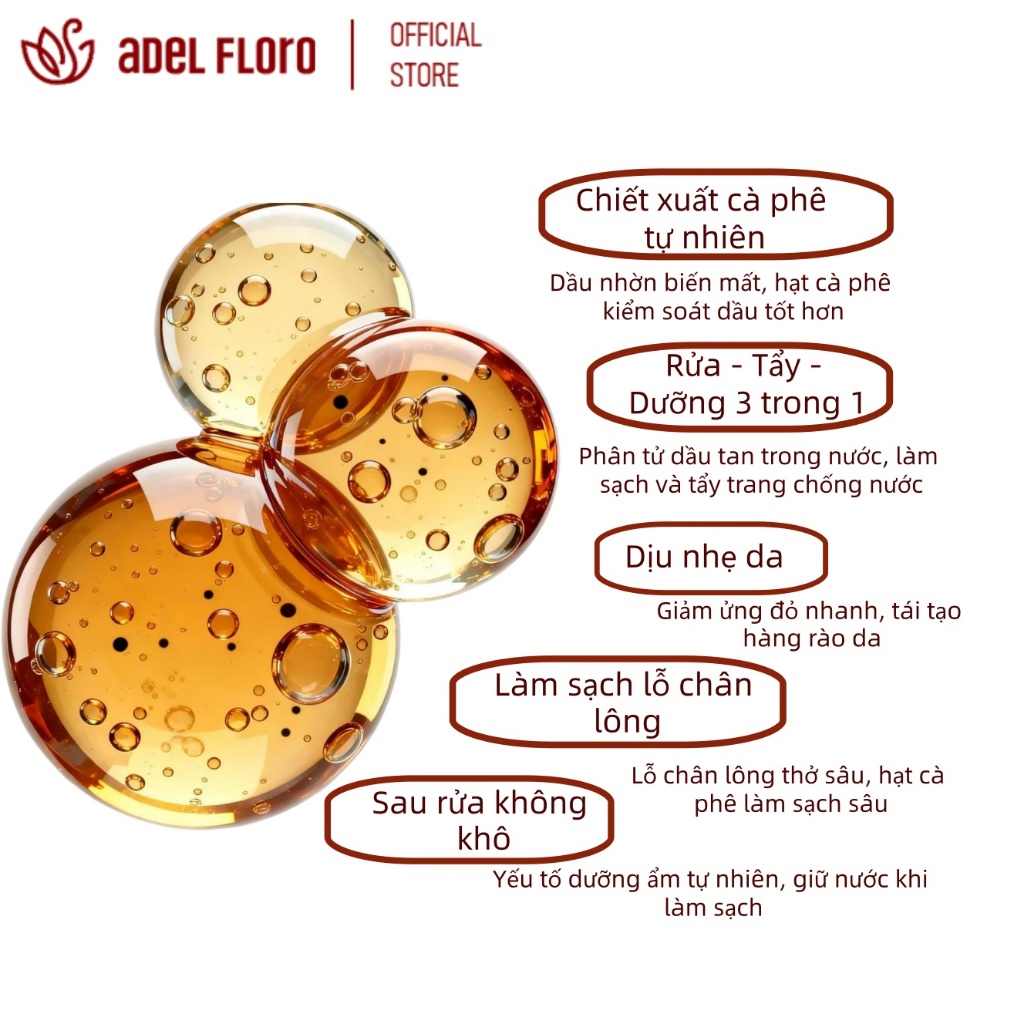 🌿【Adel Floro】Sữa Rửa Mặt Tẩy Trang Hạt Cà Phê Dịu Nhẹ, Làm Sạch Sâu & Cấp Ẩm Cho Da Nhạy Cảm