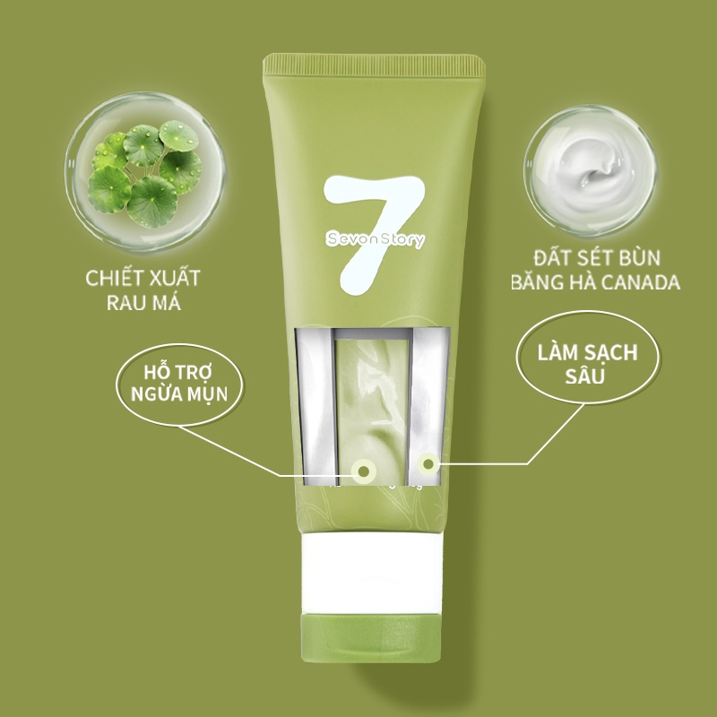 【SevonStory ⑦】 Sữa rửa mặt lõi kép, chiết xuất rau má kết hợp bùn băng 80g, hỗ trợ giảm mụn, kiềm dầu, làm sạch sâu lỗ chân lông, sáng da, cung cấp độ ẩm phù hợp cho da, phù hợp da dầu mụn và da khô có mụn.