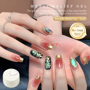 Keo dập nổi bằng kim loại nghệ thuật dùng một lần Hình dạng chạm khắc ba chiều Keo sơn móng tay Retro Phong cách Trung Quốc Vàng sâm panh