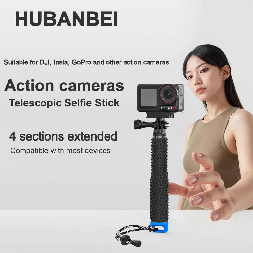 Gậy selfie chống nước kéo dài 19–50cm với tay cầm cao su chống trượt, khóa xoay, ren 1/4", tương thích GoPro/OSMO/camera hành động