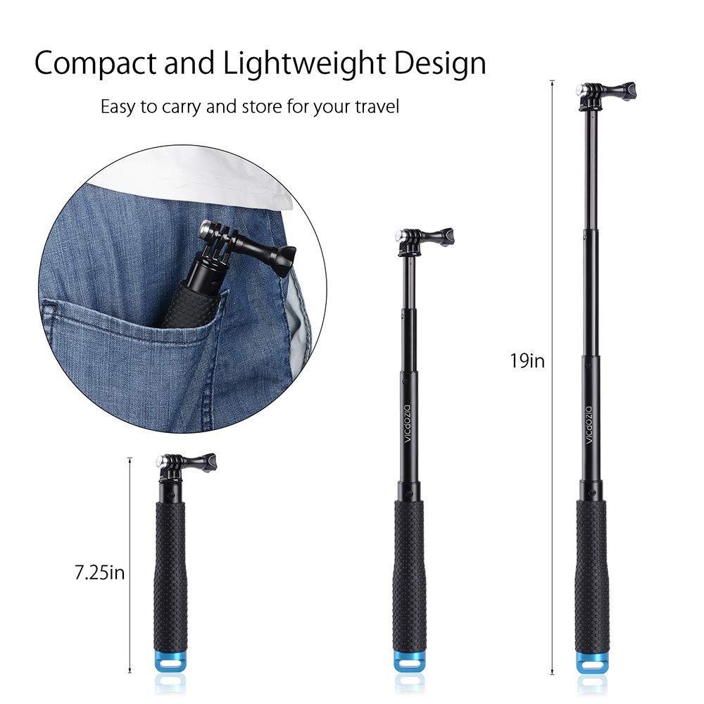 Gậy selfie chống nước kéo dài 19–50cm với tay cầm cao su chống trượt, khóa xoay, ren 1/4", tương thích GoPro/OSMO/camera hành động
