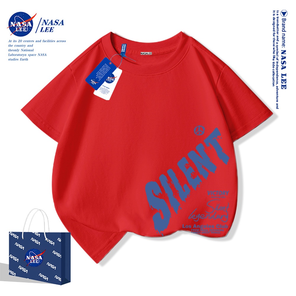 NASA Áo thun trẻ em chất liệu cotton, màu xanh sữa với họa tiết trượt ván, thoải mái và thoáng khí, phù hợp cho cả bé trai và bé gái.