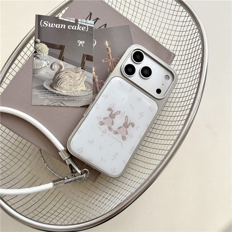 IPhone 17 Pro max 16 Pro max Khung mạ điện họa tiết thỏ hoa tuyến tính Vỏ điện thoại chất liệu nhựa Epoxy