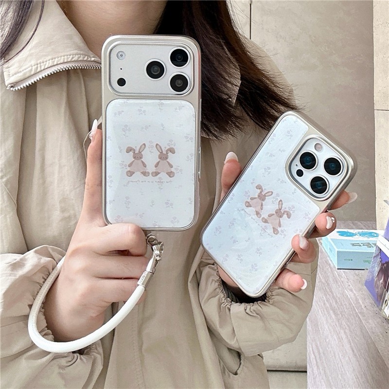 IPhone 17 Pro max 16 Pro max Khung mạ điện họa tiết thỏ hoa tuyến tính Vỏ điện thoại chất liệu nhựa Epoxy