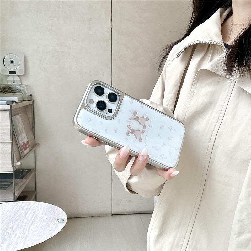 IPhone 17 Pro max 16 Pro max Khung mạ điện họa tiết thỏ hoa tuyến tính Vỏ điện thoại chất liệu nhựa Epoxy