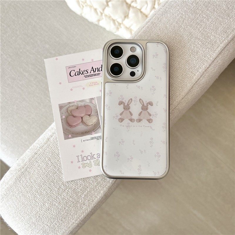 IPhone 17 Pro max 16 Pro max Khung mạ điện họa tiết thỏ hoa tuyến tính Vỏ điện thoại chất liệu nhựa Epoxy
