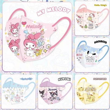 Bộ 50 khẩu trang trẻ em 3D dòng Sanrio dành cho lứa tuổi 3-12 Kulomi / Meieti / Pudding chó in hình hoạt hình được đóng gói riêng lẻ khẩu trang mỏ vịt chất lượng cao và thời trang