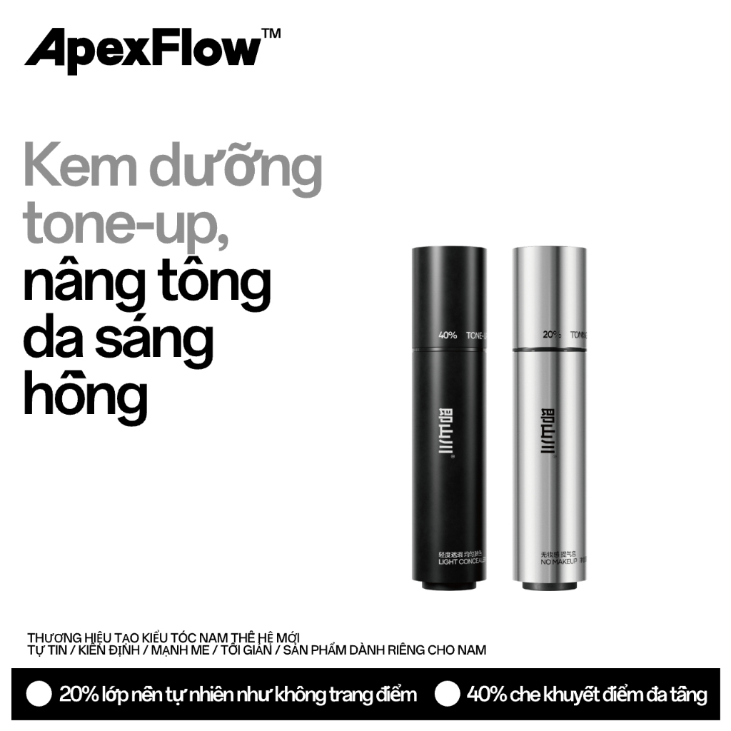 ApexFlow Kem Nền Nâng Tone - Làm Sáng Tự Nhiên, Kiềm Dầu Thu Nhỏ Lỗ Chân Lông, Dành Cho Nam Giới 30g