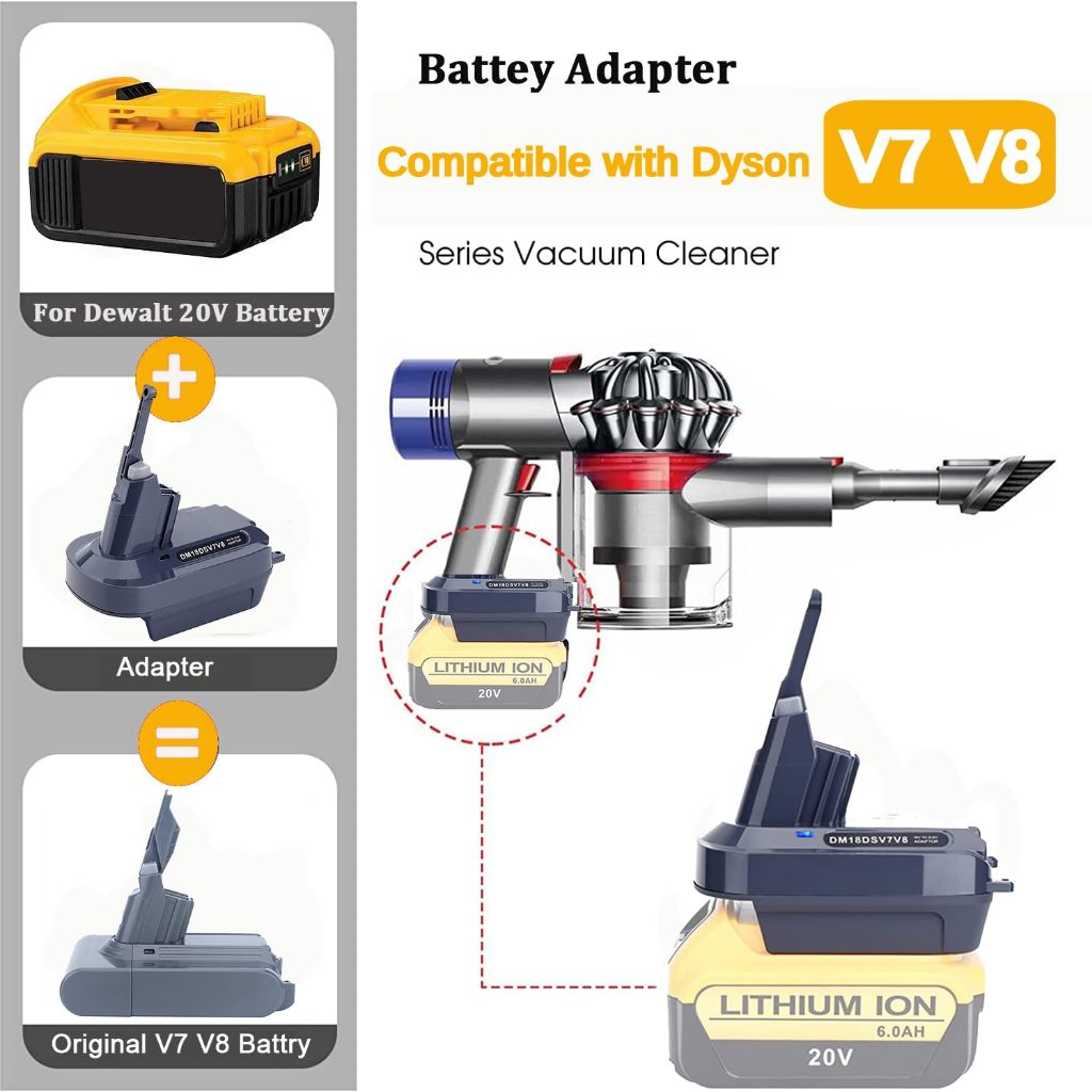 Bộ Chuyển Đổi Pin V7 V8 Tương Thích Với Dewalt 20V Pin Chuyển Đổi Để Thay Thế Cho Dyson V7 V8 Pin SV10 SV11 Series Động Vật Tuyệt Đối Motorhead Pro HEPA Không Dây Dính Chân Không