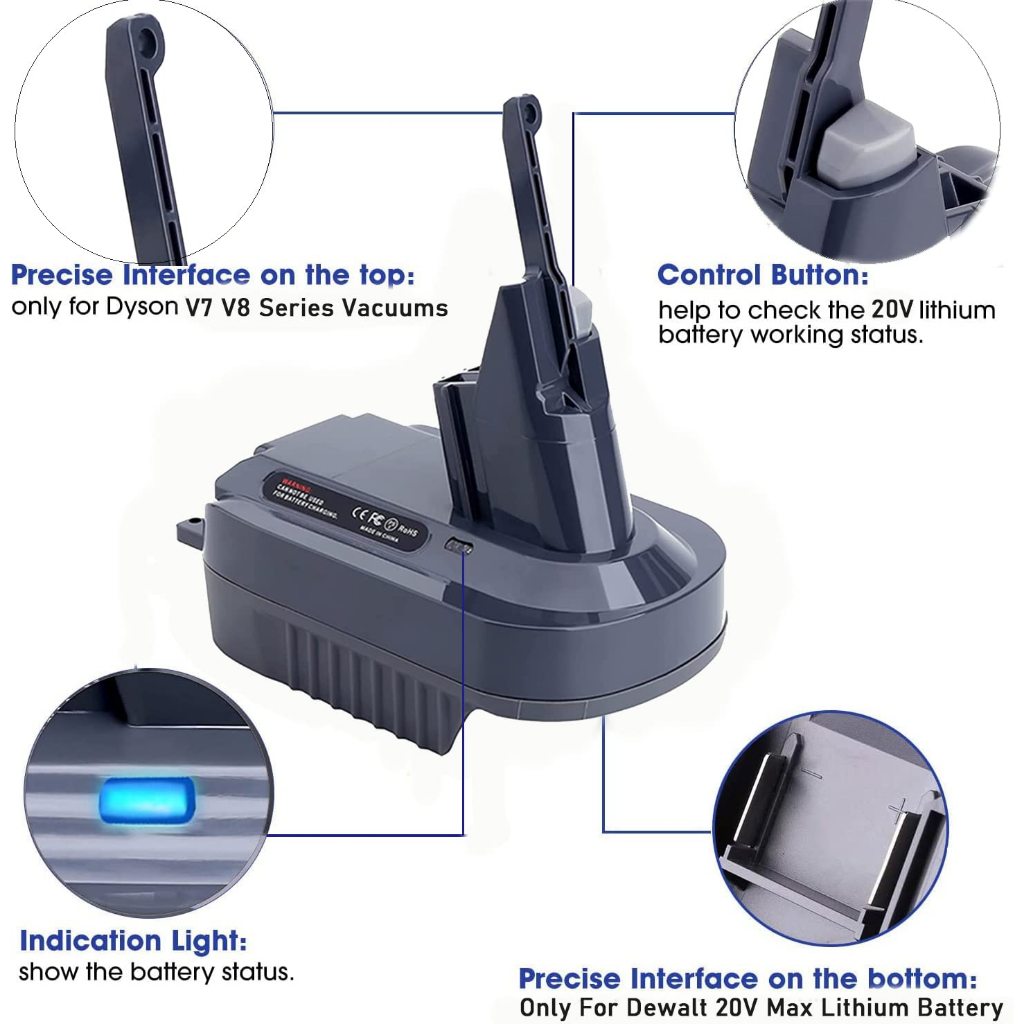 Bộ Chuyển Đổi Pin V7 V8 Tương Thích Với Dewalt 20V Pin Chuyển Đổi Để Thay Thế Cho Dyson V7 V8 Pin SV10 SV11 Series Động Vật Tuyệt Đối Motorhead Pro HEPA Không Dây Dính Chân Không