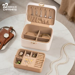 CASEGRACE Hộp Đựng Trang Sức 2 Lớp Có Khóa Và Chìa Khóa Cho Hộp Trang Sức Bảo Quản Vòng Cổ Móc Ngăn Cho Bông Tai Nhẫn Vòng Tay Hộp Quà Tặng