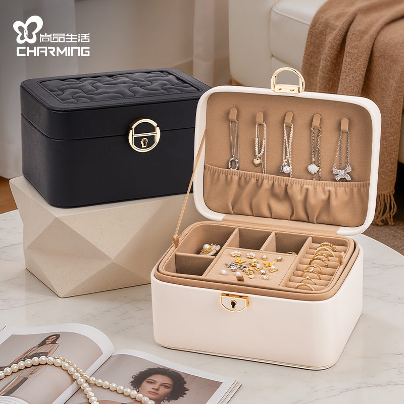 CASEGRACE Hộp Đựng Trang Sức 2 Lớp Có Khóa Và Chìa Khóa Cho Hộp Trang Sức Bảo Quản Vòng Cổ Móc Ngăn Cho Bông Tai Nhẫn Vòng Tay Hộp Quà Tặng