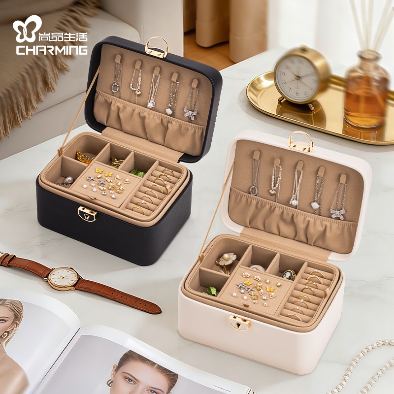 CASEGRACE Hộp Đựng Trang Sức 2 Lớp Có Khóa Và Chìa Khóa Cho Hộp Trang Sức Bảo Quản Vòng Cổ Móc Ngăn Cho Bông Tai Nhẫn Vòng Tay Hộp Quà Tặng