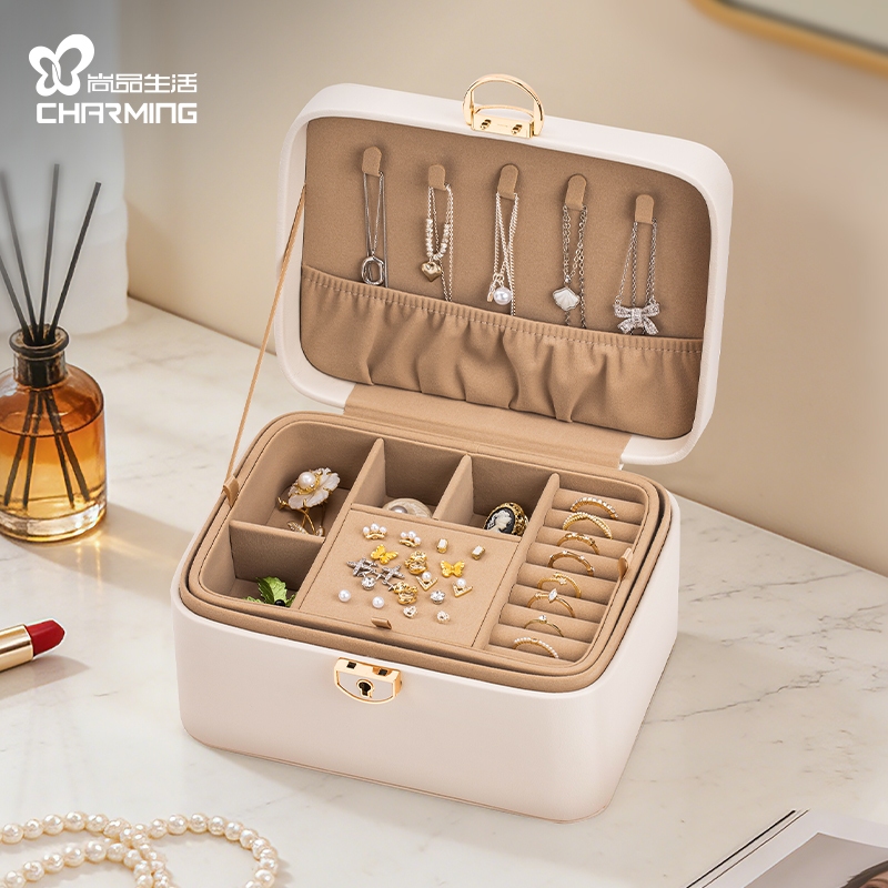 CASEGRACE Hộp Đựng Trang Sức 2 Lớp Có Khóa Và Chìa Khóa Cho Hộp Trang Sức Bảo Quản Vòng Cổ Móc Ngăn Cho Bông Tai Nhẫn Vòng Tay Hộp Quà Tặng