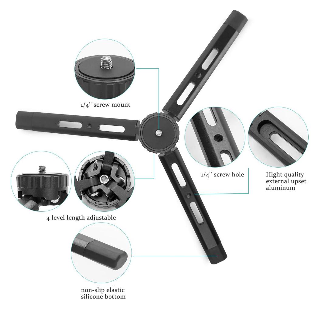 Chân máy Mini bằng nhôm 1 / 4 "Vít – Chân đế để bàn có thể điều chỉnh cho Gimbal & Camera | Chân máy kim loại di động cho Zhiyun, DJI Osmo, Ronin, Vimble