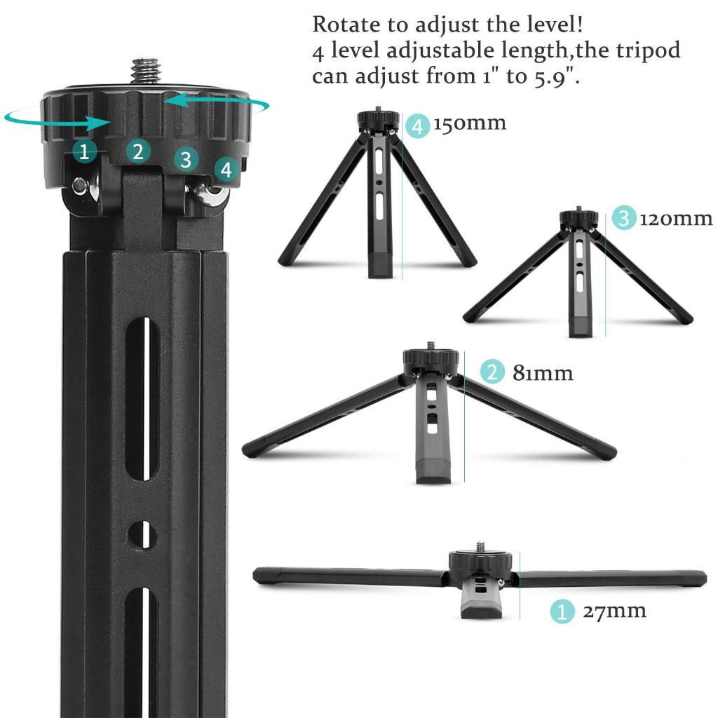 Chân máy Mini bằng nhôm 1 / 4 "Vít – Chân đế để bàn có thể điều chỉnh cho Gimbal & Camera | Chân máy kim loại di động cho Zhiyun, DJI Osmo, Ronin, Vimble