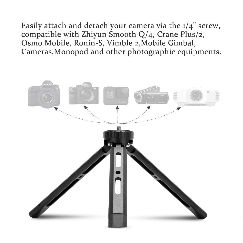Chân máy Mini bằng nhôm 1 / 4 "Vít – Chân đế để bàn có thể điều chỉnh cho Gimbal & Camera | Chân máy kim loại di động cho Zhiyun, DJI Osmo, Ronin, Vimble