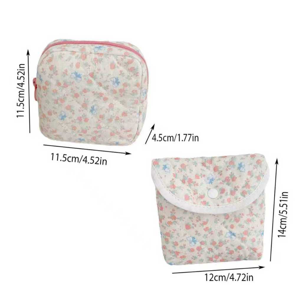 Túi nhỏ hoa hồng vải mềm 2 kiểu khóa kéo/bấm đựng son tiện mang nhà ở du lịch ký túc xá thời trang