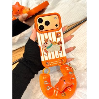 Hoạt Hình Dễ Thương Màu Cam Thêu Làm Giàu Ngựa Da Mềm Wrsit Dây Đeo Ốp Lưng Điện Thoại iPhone 17Promax 16Promax 12 13 14 15 Pro Max Chống Sốc Nữ Điện Thoại Di Động