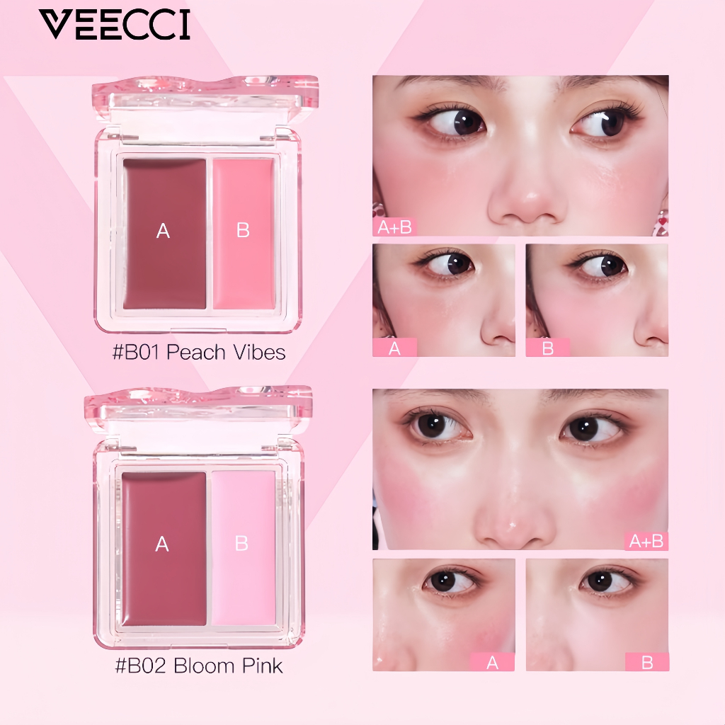 VECCCI Hai Màu Nước Phấn Má Hồng Kem Dưỡng Ẩm Da Dính Sweet Girl Watershine Powder Blusher Không Dễ Tháo Rời