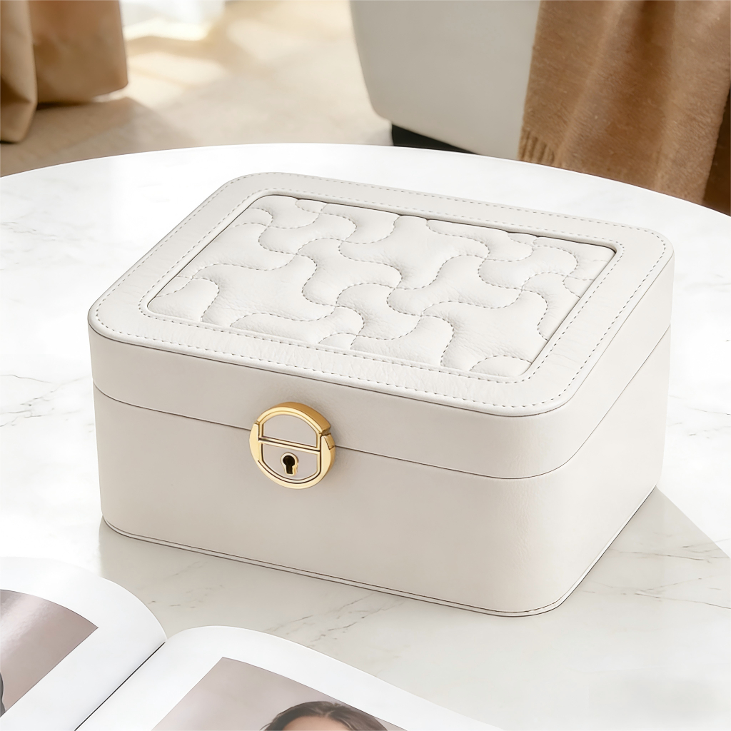CASEGRACE Hộp Đựng Trang Sức 2 Lớp Có Khóa Và Chìa Khóa Cho Hộp Trang Sức Bảo Quản Vòng Cổ Móc Ngăn Cho Bông Tai Nhẫn Vòng Tay Hộp Quà Tặng