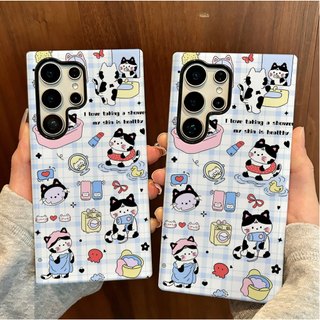 Ốp bảo vệ hai trong một họa tiết mèo trắng đen phù hợp cho Ốp điện thoại di động Samsung su22u s23 plus s23FE s24 s25 plus A55 A56 A36