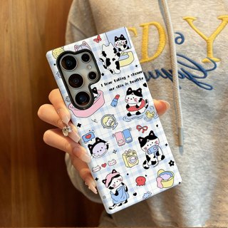 Ốp bảo vệ hai trong một họa tiết mèo trắng đen phù hợp cho Ốp điện thoại di động Samsung su22u s23 plus s23FE s24 s25 plus A55 A56 A36