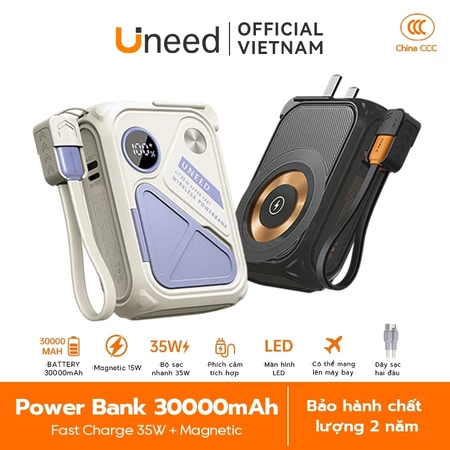 【CCC Mark】UNEED Sạc Dự Phòng 30.000/20.000mAh PD35W Sạc Không Dây Pin Dự Phòng Sạc Nhanh, Cục Dựng Phòng Đầu AC
