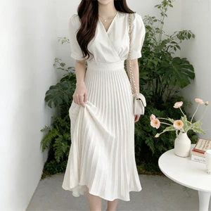 đầm hàn quốc nữ trắng nhẹ nhang lụa dự tiệc thức đầm tiệc cao cấp nàng thơ xinh sang chảnh pháp big size