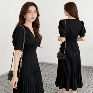 đầm hàn quốc nữ nhẹ nhang đen tiệc thức lụa dự đầm nữ body dáng dài sang chảnh xinh pháp cao cấp bigsize