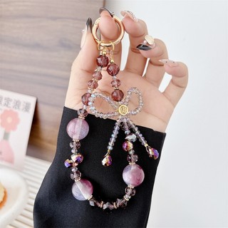 Dây buộc điện thoại di động Dây ngắn cổ tay Pha lê nơ đính cườm Chuỗi chống thất lạc