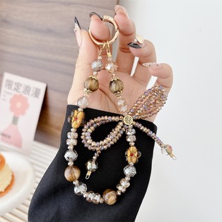 Dây buộc điện thoại di động Dây ngắn cổ tay Pha lê nơ đính cườm Chuỗi chống thất lạc