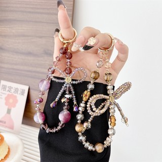 Dây buộc điện thoại di động Dây ngắn cổ tay Pha lê nơ đính cườm Chuỗi chống thất lạc