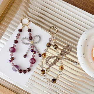 Dây buộc điện thoại di động Dây ngắn cổ tay Pha lê nơ đính cườm Chuỗi chống thất lạc