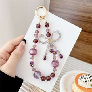 Dây buộc điện thoại di động Dây ngắn cổ tay Pha lê nơ đính cườm Chuỗi chống thất lạc
