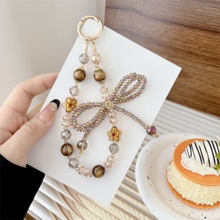 Dây buộc điện thoại di động Dây ngắn cổ tay Pha lê nơ đính cườm Chuỗi chống thất lạc