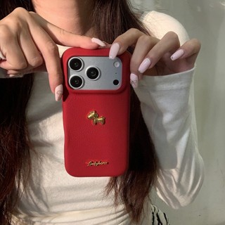 Thời Trang 3D Ngựa Vàng Năm Mới Da PU Đỏ Ốp Lưng Điện Thoại iPhone 17Promax 17Pro 13 14 15 16 Pro Max Nữ Vỏ Di Động