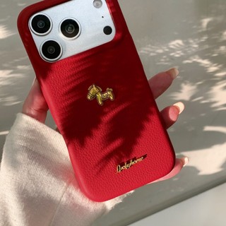 Thời Trang 3D Ngựa Vàng Năm Mới Da PU Đỏ Ốp Lưng Điện Thoại iPhone 17Promax 17Pro 13 14 15 16 Pro Max Nữ Vỏ Di Động