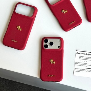 Thời Trang 3D Ngựa Vàng Năm Mới Da PU Đỏ Ốp Lưng Điện Thoại iPhone 17Promax 17Pro 13 14 15 16 Pro Max Nữ Vỏ Di Động