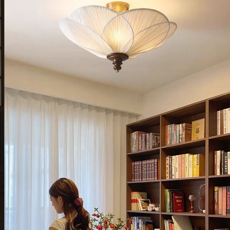 Đèn trần vải xếp li hoa mận cổ điển, Đèn chùm bằng gỗ Led hậu hiện đại, Phòng ngủ, Phòng khách, Đèn treo trang trí phòng ăn